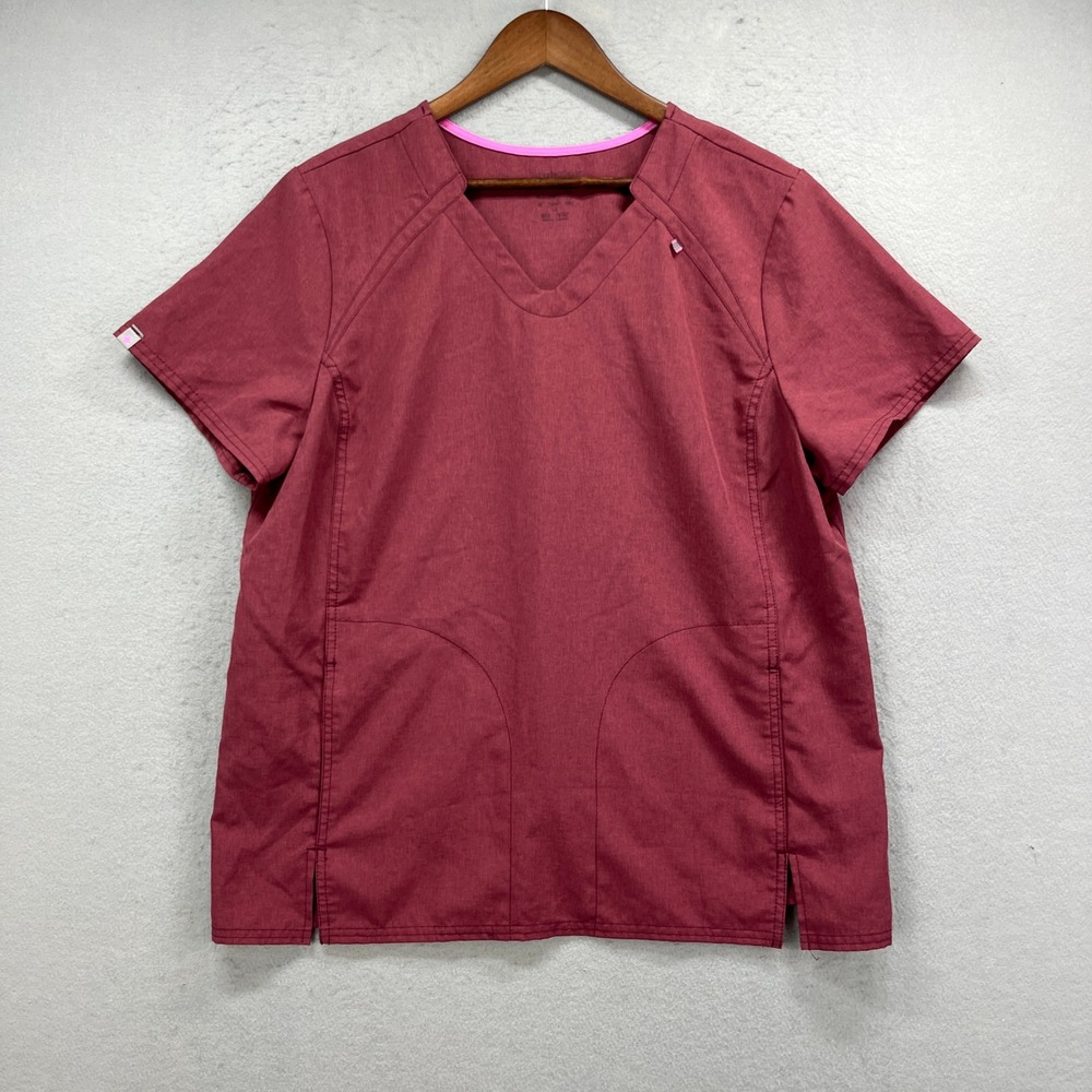 Scrubstar Short Sleeve Scrub Top Womens L Heather Dark Cherry Medical Nurse Work